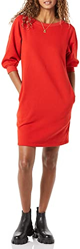 Amazon Essentials Robe en Molleton Style Sweat à Manches Bouffantes et Col Bateau (Disponible en Grande Taille) Femme, Rouge, L