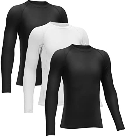 Rolimaka 3 Pack Boys' Girls' Compression Shirts Youth Long Sleeve Undershirt Sports Moisture Wicking Baselayer 2Black 1White S