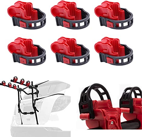ASENDIWAY 6Pcs/Set Bike Rack Hitch Mount Bicycle Car Bike Rack Strap Replacement Cradles Cargo Carrier Spare Hooks with Rubber Straps Car Racks Accessories 1-1/4&2 Truck Hitch Red&Black