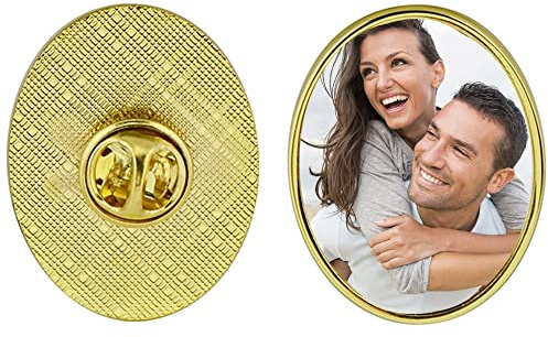 Ocadeau Pin’s Ovale doré personnalisé – Médaillon avec Photo imprimée en Couleur – Broche dorée Personnalisable avec Votre Image