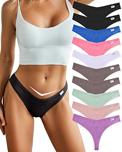 FINETOO 6/10 Pacco Perizoma per Le Donne Biancheria Intima di Cotone V String Traspirante Stretch Hipster Sexy Perizoma Mutandine S-XL, Perizoma 10 Confezione B, Large