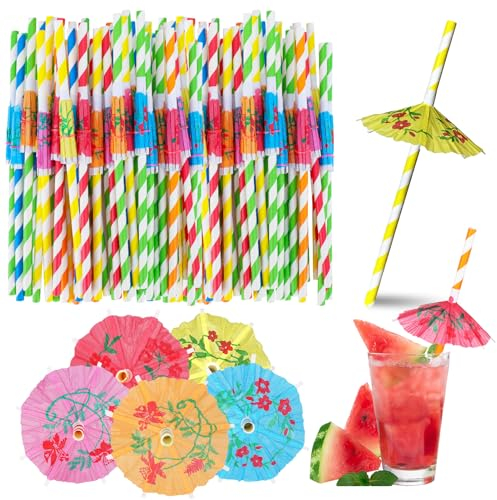 50 Pcs Biodegradable Paper Cocktail Straws With Umbrellas for Summer Party Drinks Decoration