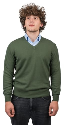 DALLE PIANE CASHMERE - Scollo V Misto Cashmere, Made in Italy - Uomo, Colore: Khaki, Taglia: XXL