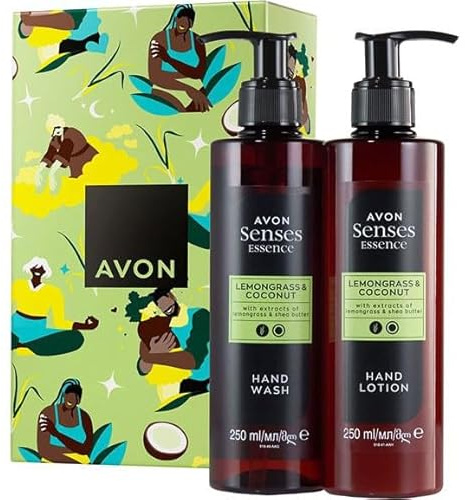 Avon Senses Essence Lemongrass & Coconut GIFT BOXED & Sealed Hand Care Duo - 195ml Hand Wash + 195ml Hand Lotion