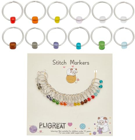 PLIGREAT 24 Pcs Colorful Glass Seed Beads Crochet Stitch Marker Rings Set Removable Knitting Locking Marker Loop Gifts for Mom Woman DIY Crafts Earing Jewelry Making Accessory Tailors Shop Supplies