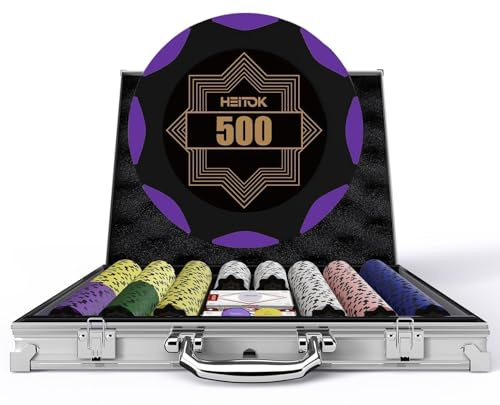 HEITOK Set Fiches Poker Clay Composite 500 pz 14g con valigetta