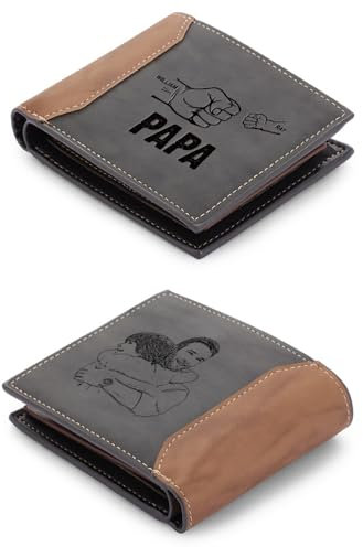 ALBERTBAND Herren Geldbörse mit Namen Foto Gravur Vatertagsgeschenk für Papa Personalisiert Portmonee Geschenk (Grau-2 Name)