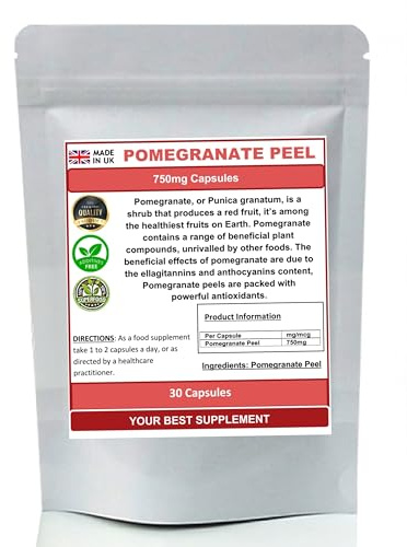 Pomegranate Peel 750mg Capsules Super-Food,Super Antioxidant (no additives) (30)
