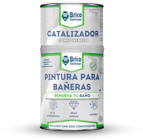 BRICOSALVAJE Pintura para Bañeras Acabado SATINADO Dos Componentes 600+150 ML | Fácil Aplicación | Acabado Cerámico (Blanco Cerámico Aniston)