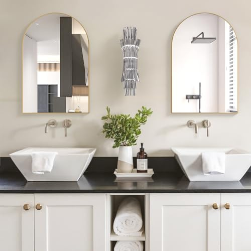 CASSILANDO Pack of 2 Curved Wall Mirror 50 x 75 cm Gold Domed Bathroom & Makeup Mirror with Metal Frame, Curved Wall for Entryway, Fireplace, Bedroom (Gold)