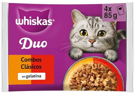 WHISKAS DUO Cibo Umido in Gelatina per Gatti Adulti 4x85g Mari & Monti, confezione da 13