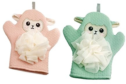 Beatifufu 2 Pièces Moufles de Douche pour Garçon Fille Lot de Moufles de Bain à Motifs de Dessins Animés Accessoires de Bain pour Garçon Fille