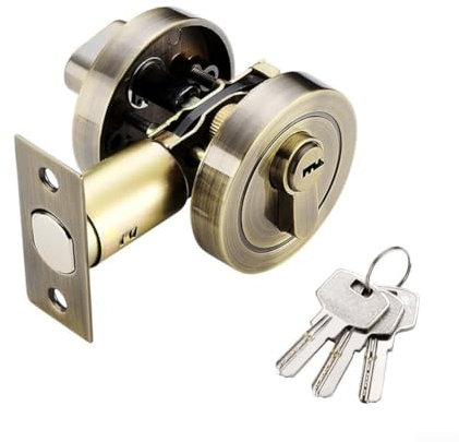 Pomo de puerta de entrada con llave, cerradura de puerta de acero inoxidable de fácil instalación con llave, resistente y fiable (bronce)