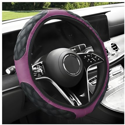 povtii Car Steering Wheel Cover, 15 Inches Non-Slip Leather Car Steering Wheel Protector, Universal Steering Wheel Soft Cover Mats for Car Truck SUV, Interior Car Accessories (Purple)