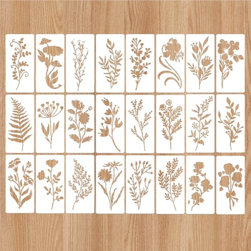 Cosmeria Juego de plantillas para plantas, 24 plantillas reutilizables de plástico PET de alta calidad, ideal para decoración y proyectos de manualidades