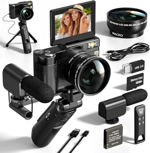 NBD Appareil Photo Numérique 64MP avec Fonctionnalité Vlogging 5K, Écran Pliable à 180°, Zoom 18X - Appareil Photo Compact Point-and-Shoot Débutants, Inclus Carte SD de