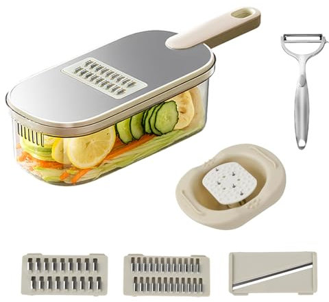 Mandolina per Verdure per Cucina, 3 in 1 Taglia Verdure Manuale con Contenitore e Pelapatate, Affetta Verdure Mandolina in Acciaio Inox per Patate Zucchine Carote Cipolle