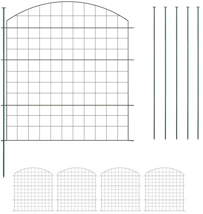 Relaxdays Barrière de Jardin, clôture métallique, piquets à Planter, 5 éléments chacun H x L : 78 x 75 cm, Verte