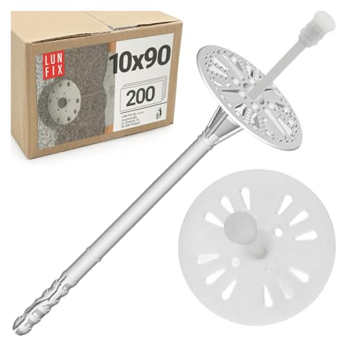 Lun Fix Tasselli isolanti 10 x 90 mm (200 pz.) – Tasselli a percussione WDVS tasselli per polistirolo EPS, tasselli isolanti per isolamento facciata, tasselli in plastica