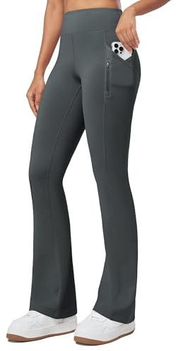 WILLIT Varma fodrade bootcut, fleecebyxor, termoleggings med dragkedjefickor, hög midja, vattenavvisande, vinter, yogabyxor,, Mörkgrå, L