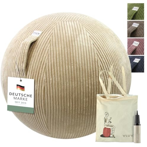 VLUV® BOL VLIP Sitzball Büro ergonomisch - Gymnastikball mit waschbarem Stoffbezug, atmungsaktiv, Tragegriff und Wegrollschutz - für Kinder oder Home Office - Beige - 50cm - 55cm
