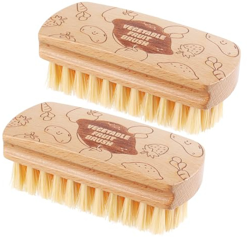 Vegetable and Fruit Cleaning Brush Scrubber Beechwood Handle Fruits Veggie Wash Brushes Potato Carrot Cucumber Mushrooms Washing Cleaner(Beige, 2)