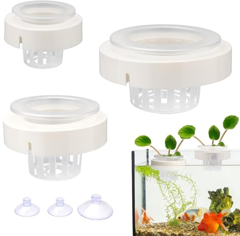 Plus tard 3 Set Floating Aquarium Plant Holders with Suction Cups, Fish Tank Plant Holders, Translucent Baskets for Hydroponic Plant Cultivation and Aquascape Decoration