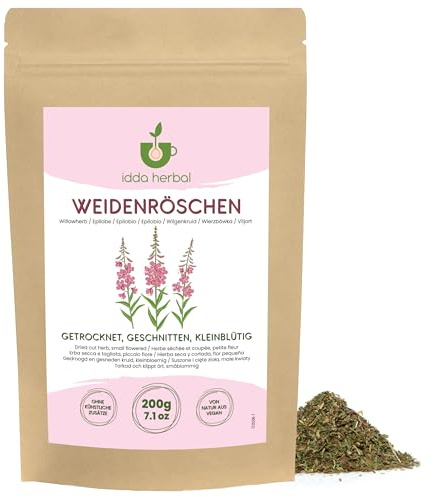 IDDA Herbal Epilobio Infusión 200g, Hierba Seca y Cortada con Pequeñas Flores, Epilobio Té
