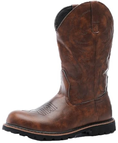 YUMALI Botas Vaqueras Para Hombre, Botas De Montar De Cuero Suave Estilo Western Con Bordados Para El Trabajo Y El Día a Día (Brown,47)