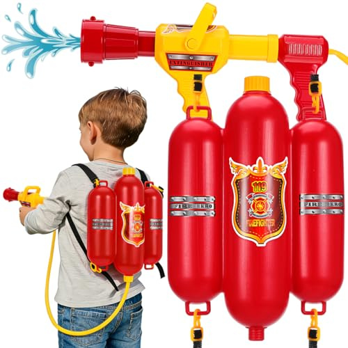 Gadpiparty Firefighter Water Gun Backpack: Kids Pool Party Game Supply - High-capacity High-pressure Water Gun For Outdoor Play - Summer Activities