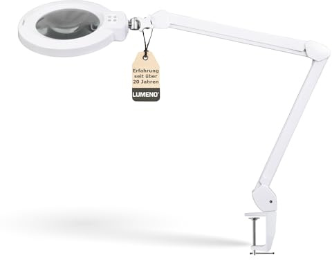 Lumeno 8243PRO Lampada d'ingrandimento a LED con grande lente in vero vetro da 172 mm, dimmerabile con interruttore a segmenti e robusto alloggiamento in metallo, per lavori manuali, 3 diottrie