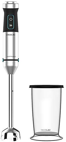 Cecotec Batidora de mano Power TitanBlack 1500 XL. Tecnología CrossBlades con cuchillas de 4 hojas, Pie XL, Antisalpicaduras, Selector de velocidad con función Turbo, Vaso de 800 ml con tapa
