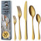 BEWOS Besteck Set für 6 Personen, 30 teilig Titanium Gold Essbesteck Set inkl. Messer, Gabel, Löffel, Besteck Edelstahl, Spülmaschinenfest (Matt Gold)