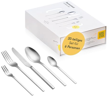 SILBERTHAL Besteck Set 6 Personen Spülmaschinenfest & Rostfrei - Monobloc Edelstahl 18/10 Matt - 30 teilig - Essbesteck mit Löffel, Messer, Gabel - für Hochzeit, Familie, Party & Restaurants