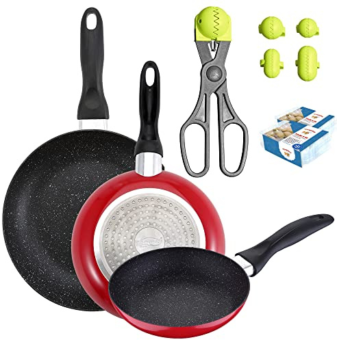 PACK DE 3 SARTENES SAN IGNACIO Ø16CM Ø20CM Ø24CM + UTENSILIO MULTIUSOS CON 4 MOLDES INTERCAMBIABLES + 40 BANDEJAS DE CONSERVACIÓN