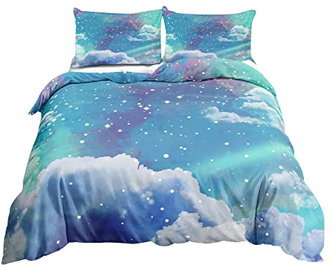 Treer Juego de Ropa de Cama, 3D Arcoíris Impresión Microfibra Juego de Fundas de Edredón Reversible Incluye Funda Nórdica y Funda de Almohada para Familiar y Infantil (150x200cm,Aurora)