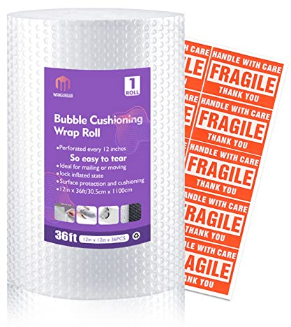 1 Roll 12 X 36' Perforated Nylon Bubble Packing Wrap for Moving Boxes Shipping Cushioning Supplies Wanguagua