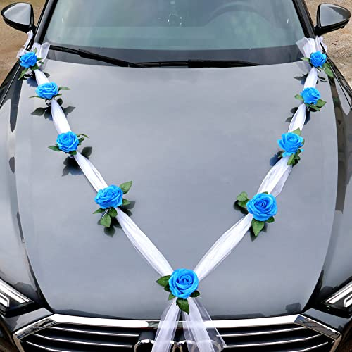 Bilsmycken bröllop brud par ros dekoration bil smycken bil bröllop krans bildekoration bröllopsdekoration bil blomma smycken bröllopssmycken bröllop bil dekoration för bröllop fest, kungsblå