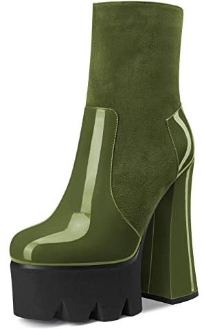 Castamere Donna Alto High Tacco Heel Piattaforma Rotonda Punta Stivaletti Cerniera Slip-on Stivali Dress Sexy 15 CM Heels Verde C 36 EU