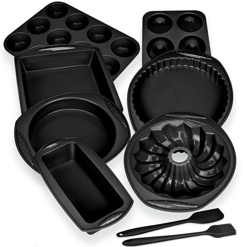 Set di stampi in silicone antiaderente 9 in 1, per forno, resistente al calore, per muffin, pane, pizza, cheesecake, cupcake e torta, utensili da forno