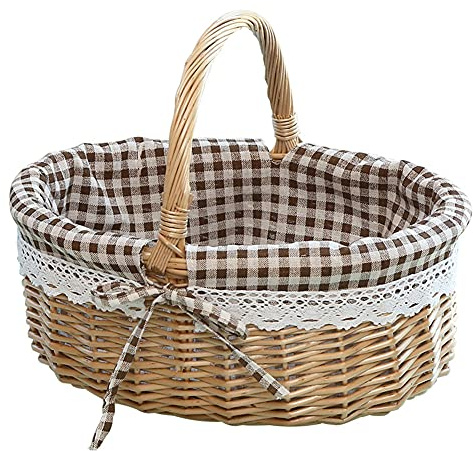 URFEDA Panier de pique-nique en rotin tressé avec anse tressée à la main - Panier de Pâques - Panier de rangement pour la maison, le camping, le jardin, 26 x 13 x 28 cm