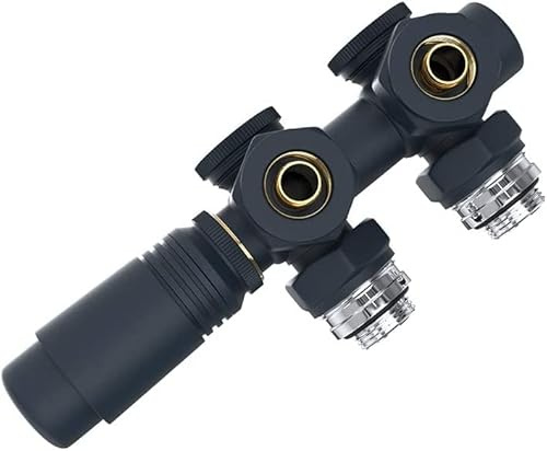 Heilmetz Vanne thermostatique，vanne universelle avec thermostat pour radiateurs，10 bar ，7 niveaux réglables, Kit de raccordement central （Anthracite）