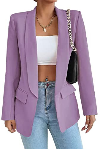 ALSOGO Damen Blazer Langer Casual Open Front Blazer Arbeit Büro Jacken mit Taschen Violett S