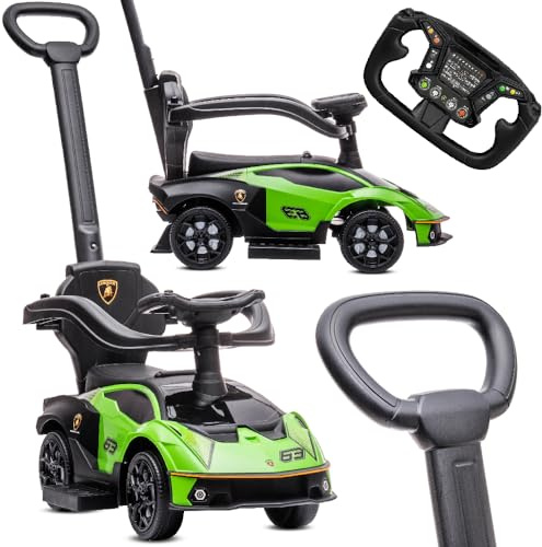 Porteur Auto pour Enfant Dès 12 Mois, Volant Audio, Compartiment de Rangement sous Le siège (Vert)