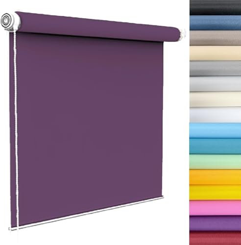 Verdunklungsrollo ohne Bohren Klemmfix 55 x 100 cm Blickdicht Sichtschutz Sonnenschutz Deckenmontag Seitenzugrollo mit Kette, für Schlafzimmer, Küche, Lila