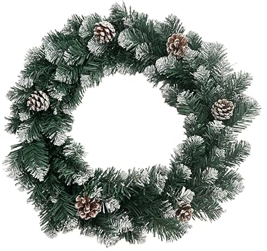 PrimoLiving Künstlicher Weihnachtskranz Türkranz Tannenkranz Tannengrün- ⌀ 50 cm grün mit Zapfen und Schnee Deko Kranz für Weihnachten Advent P-16022