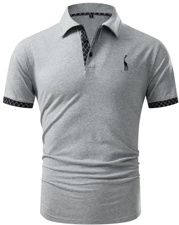 GLESTORE Poloshirt Herren T Shirt Männer Hemd Herren Kurzarm T-Shirt Sommer Polo Shirt LGrey&Board XL