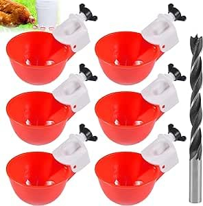 Tränke für Hühner, automatische Tränke für Geflügel, 6 Stück, automatische Trinker aus Kunststoff, Set mit Wasserspender für Hühner mit Bohrmaschine für Hühner, Ente, Truthahn, Taube