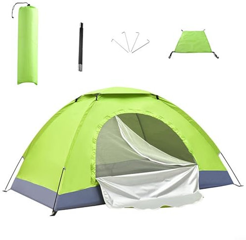 Campingzelt, sofortiges Zelt, ultraleichtes Kuppelzelt, 4 Jahreszeiten, wasserdicht und winddicht, Campingzelt mit Fliegengittertür-Raffhaltern, für Ausflüge, Wandern (2 Personen, grün)