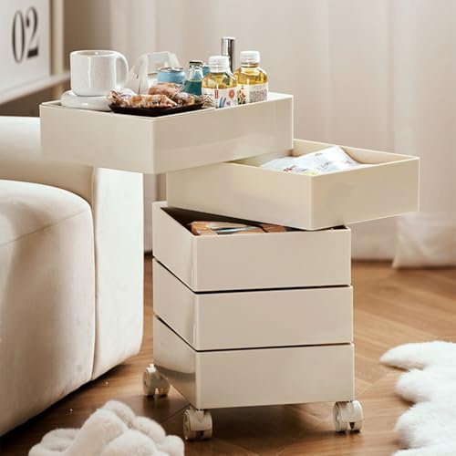 SDFJKHRD Carrelli Portaoggetti A 5 Ripiani, Armadio Portaoggetti Multifunzionale con Ruote E Cassetto Rotante, Utilizzabile in Soggiorno, Camera da Letto,Bianca,41.5x31.5x61cm